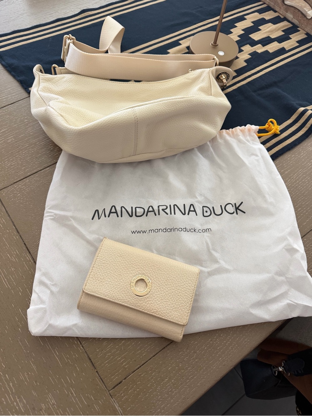Cream Leather Crossbody Bag - Compact Shoulder Hobo and matching wallet